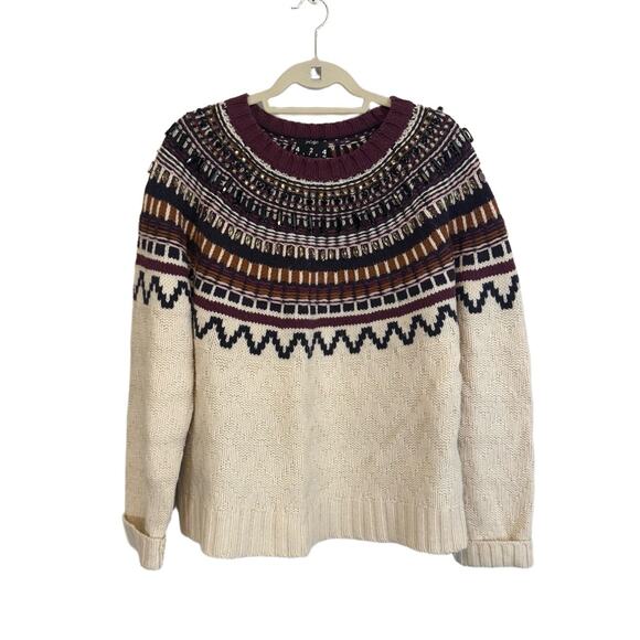 Lord and Taylor Fair Isle Sweater Cream XL - Picture 1 of 5